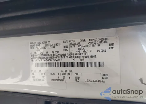 2016 Ford Transit-250 from USA, damaged, VIN 1FTYR1YG0GKB54092